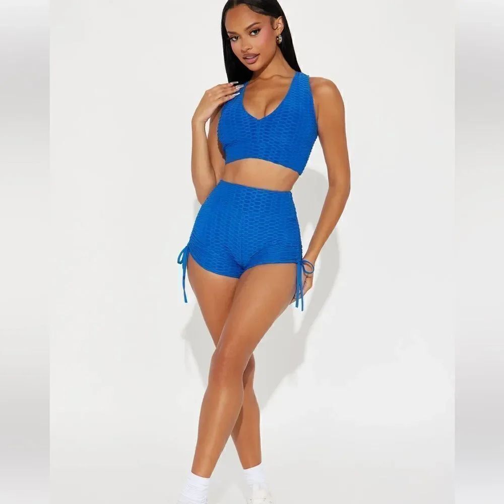 The Best Assets V Neck Sports Bra & Scrunch Butt Active Short Royal NWOT
